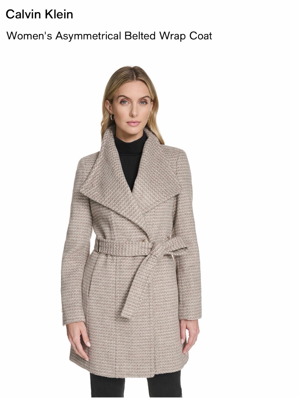 Calvin Klein Women's Neutral Taupe Textured Belted Trench Coat